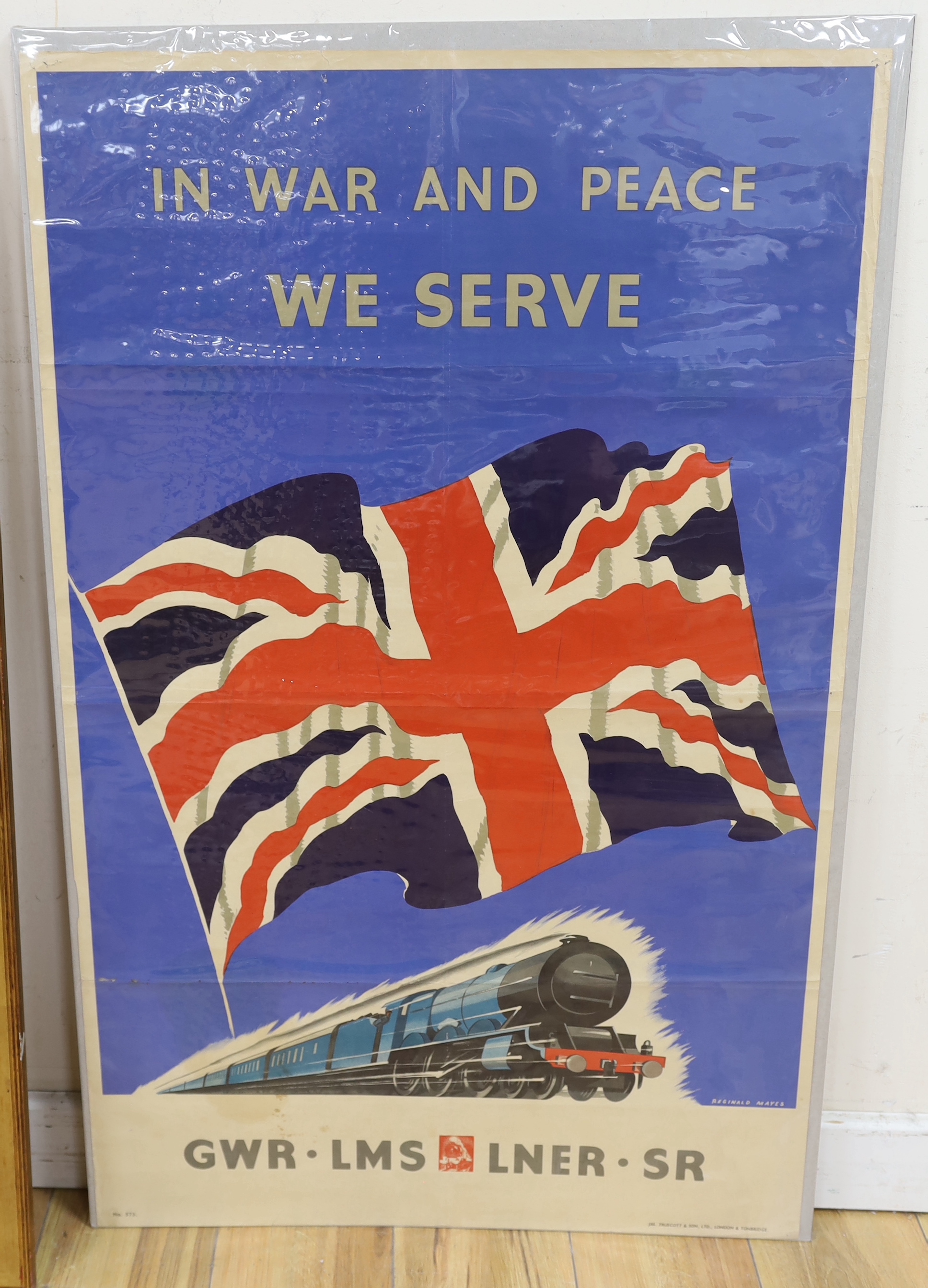 Reginald Mayes (1901-1992), lithographic poster, 'In War and Peace, we serve', No 573 printed for GWR, LMS, LNER and SR by Truscott c 1940, 100.5 x 63cm, unframed